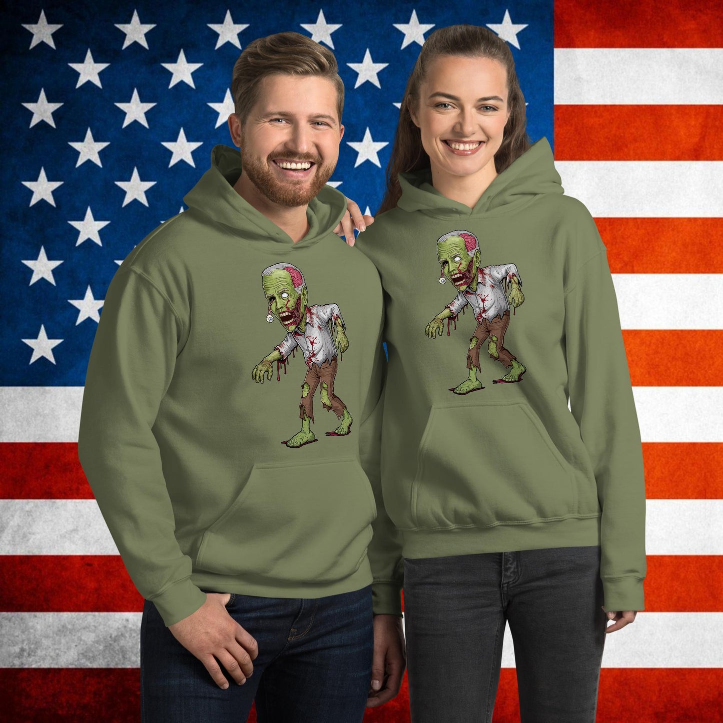 Old Joe Biden Zombie Walking Dead Funny Politics Unisex Hoodie Military Green Hoodies Joe Biden Politics TV Shows Walking Dead Zombie Next Cult Brand