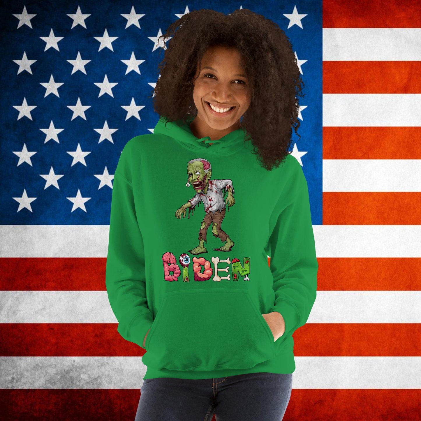 Old Joe Biden Zombie Walking Dead Funny Politics Unisex Hoodie Irish Green Hoodies Joe Biden Politics TV Shows Walking Dead Zombie Next Cult Brand