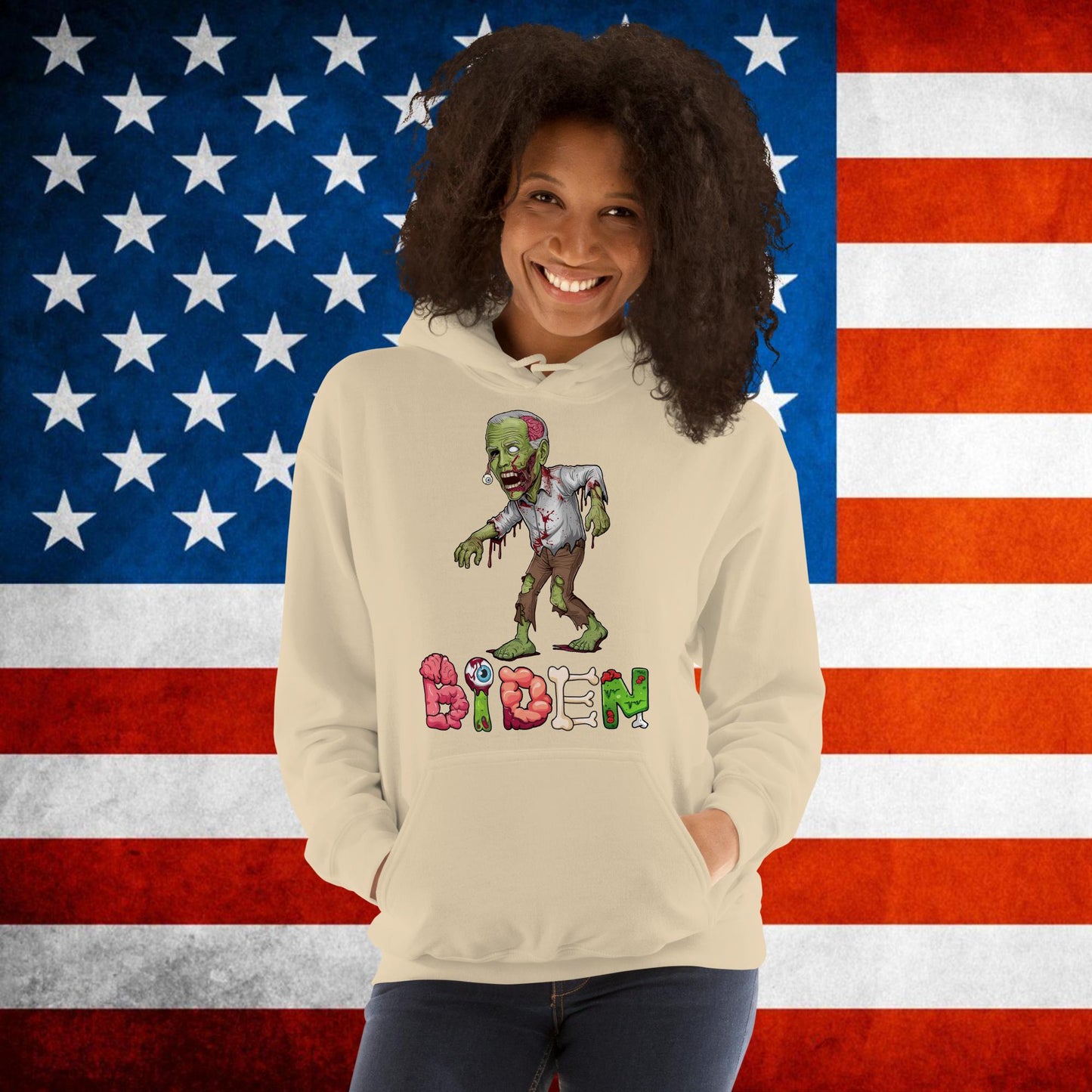 Old Joe Biden Zombie Walking Dead Funny Politics Unisex Hoodie Sand Hoodies Joe Biden Politics TV Shows Walking Dead Zombie Next Cult Brand
