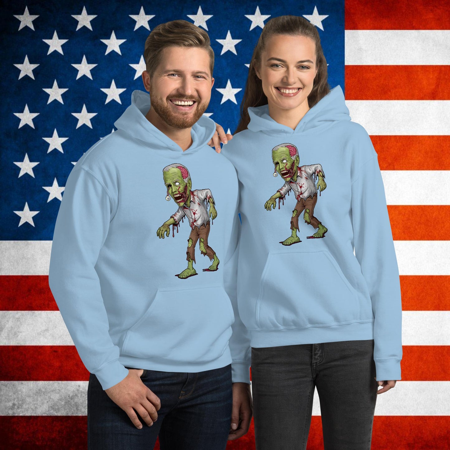 Old Joe Biden Zombie Walking Dead Funny Politics Unisex Hoodie Light Blue Hoodies Joe Biden Politics TV Shows Walking Dead Zombie Next Cult Brand
