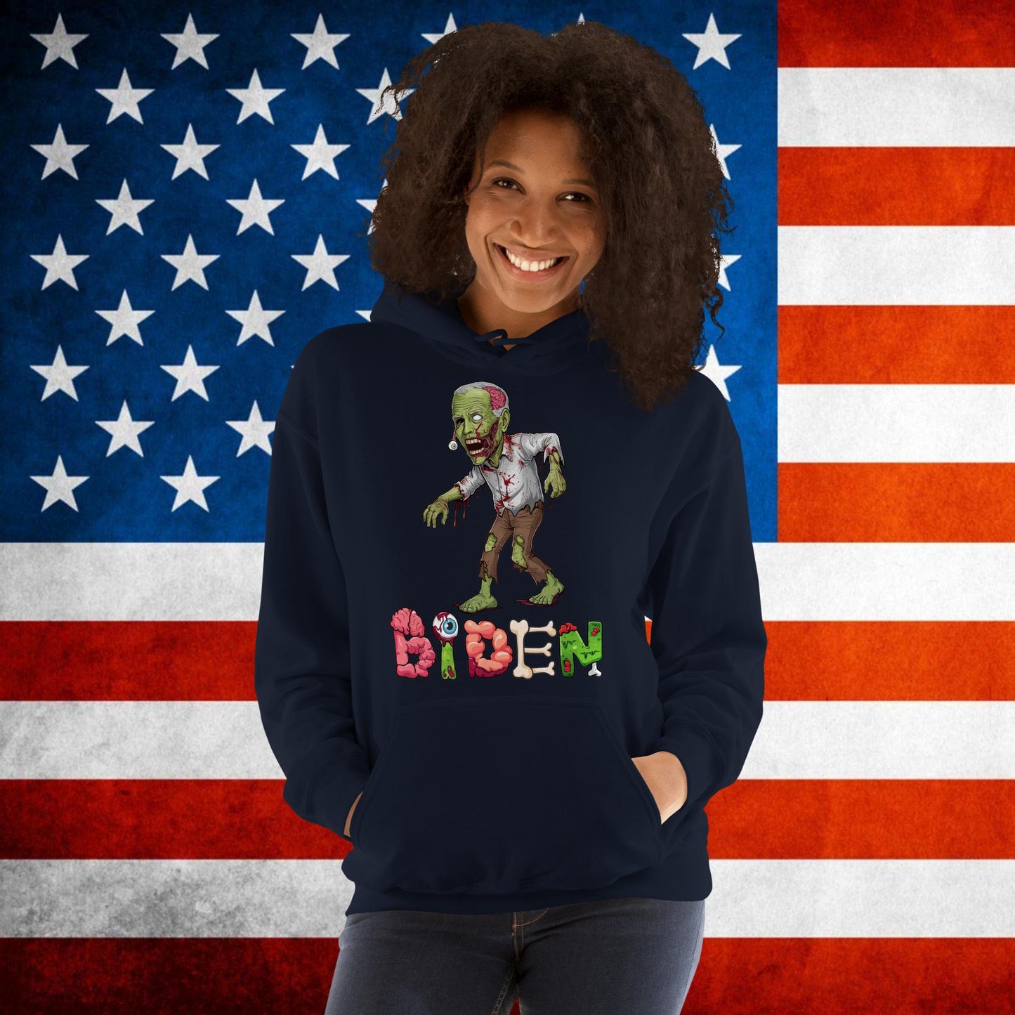 Old Joe Biden Zombie Walking Dead Funny Politics Unisex Hoodie Navy Hoodies Joe Biden Politics TV Shows Walking Dead Zombie Next Cult Brand