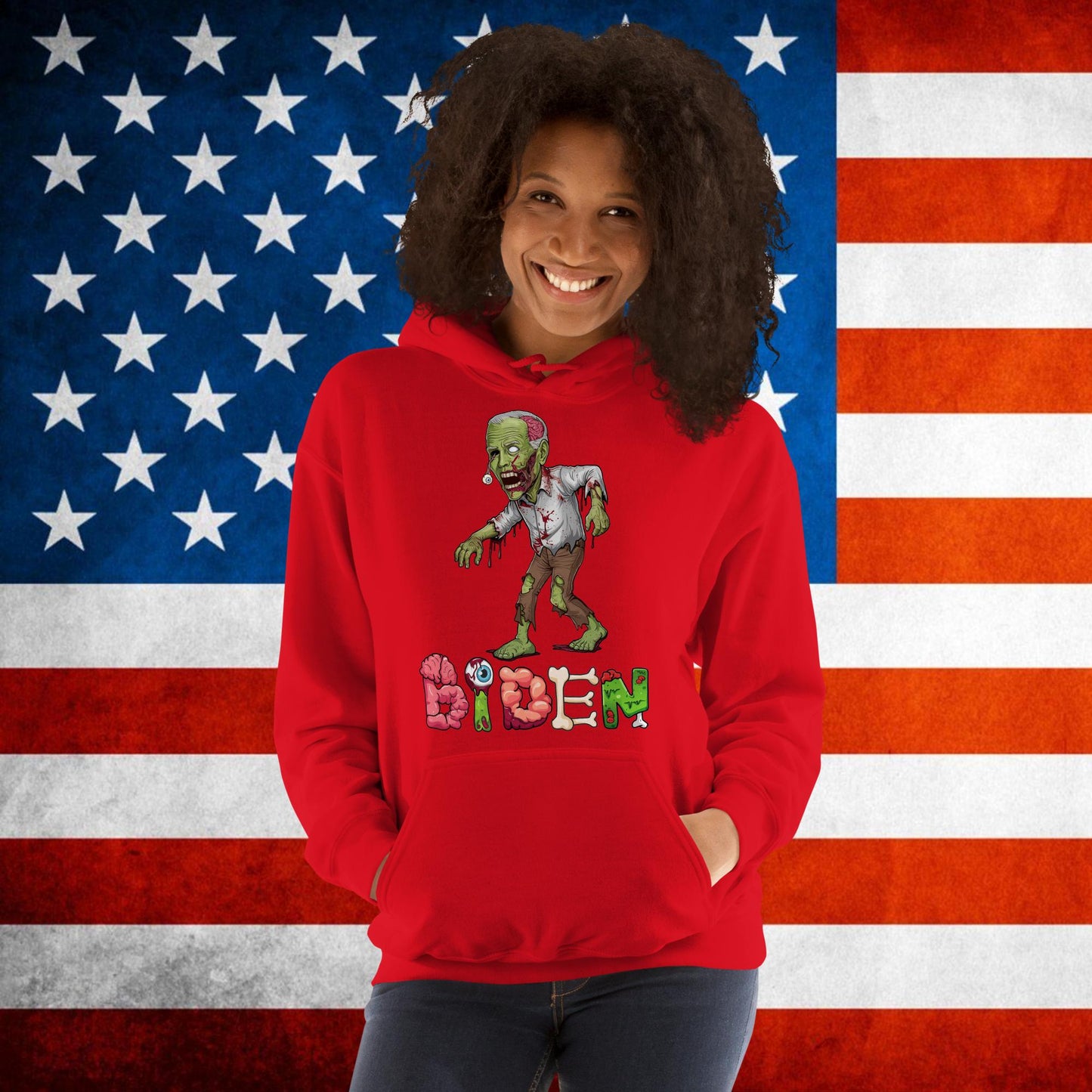 Old Joe Biden Zombie Walking Dead Funny Politics Unisex Hoodie Red Hoodies Joe Biden Politics TV Shows Walking Dead Zombie Next Cult Brand