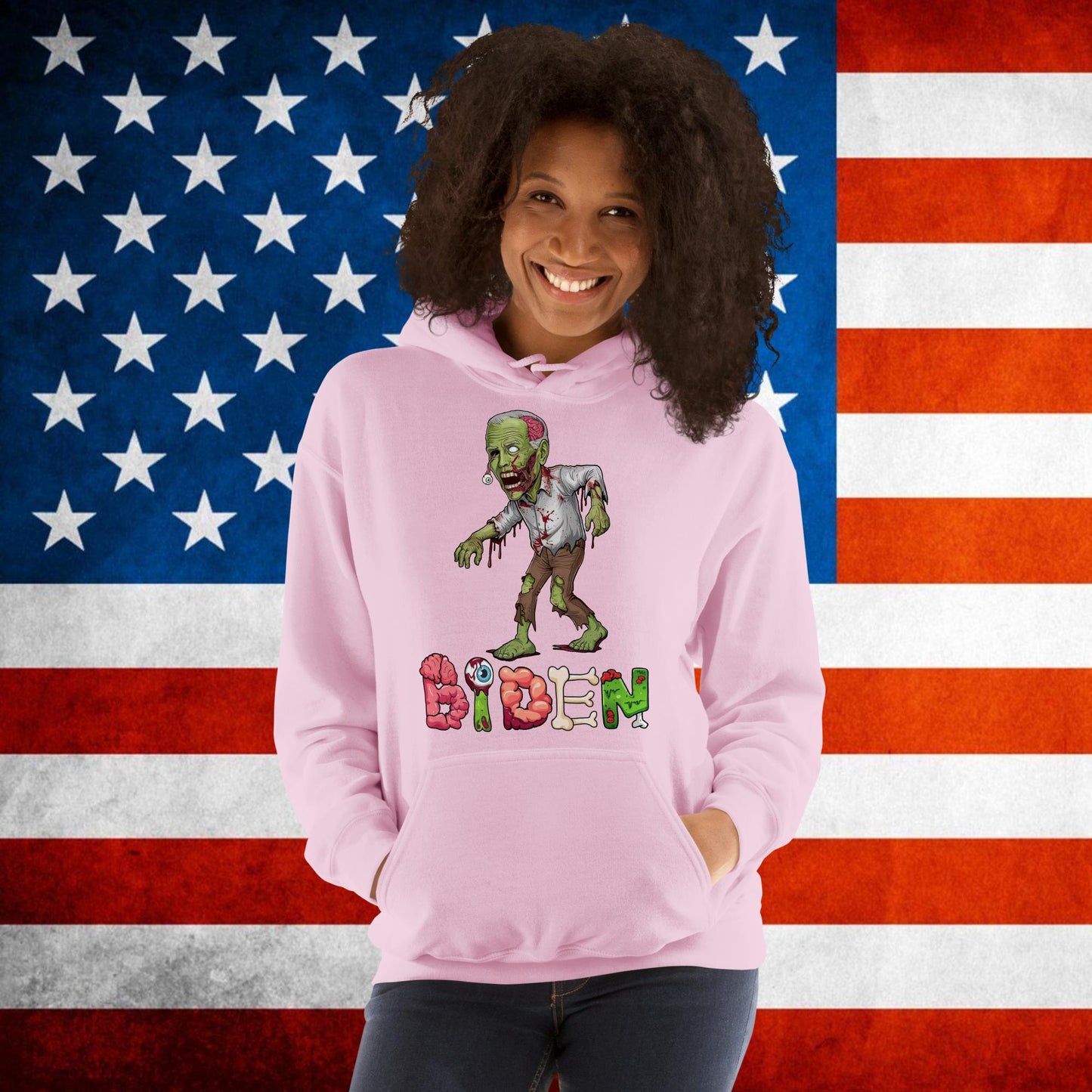Old Joe Biden Zombie Walking Dead Funny Politics Unisex Hoodie Light Pink Hoodies Joe Biden Politics TV Shows Walking Dead Zombie Next Cult Brand