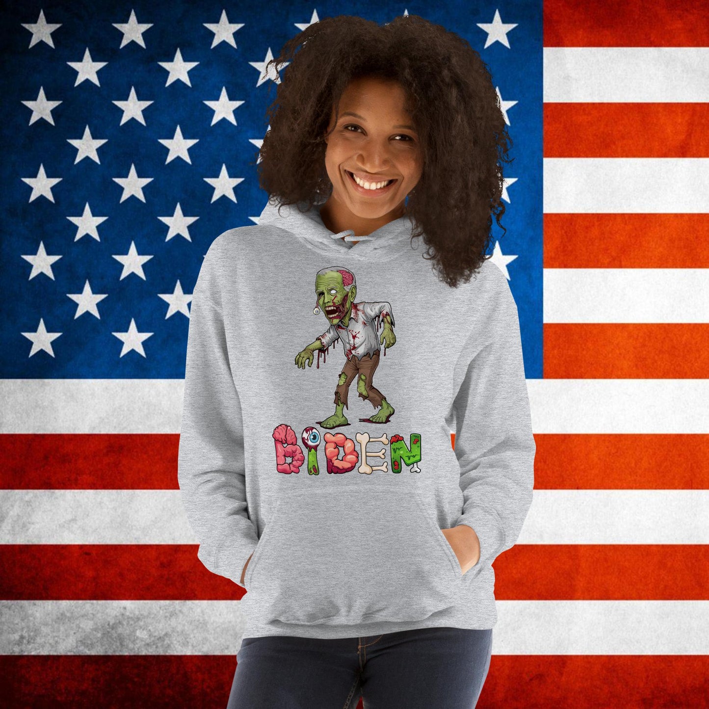 Old Joe Biden Zombie Walking Dead Funny Politics Unisex Hoodie Sport Grey Hoodies Joe Biden Politics TV Shows Walking Dead Zombie Next Cult Brand
