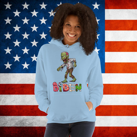 Old Joe Biden Zombie Walking Dead Funny Politics Unisex Hoodie Light Blue Hoodies Joe Biden Politics TV Shows Walking Dead Zombie Next Cult Brand