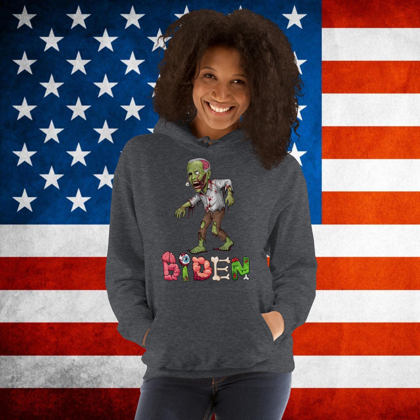 Old Joe Biden Zombie Walking Dead Funny Politics Unisex Hoodie Dark Heather Hoodies Joe Biden Politics TV Shows Walking Dead Zombie Next Cult Brand