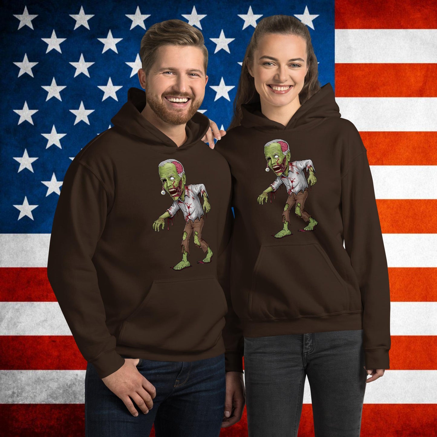 Old Joe Biden Zombie Walking Dead Funny Politics Unisex Hoodie Dark Chocolate Hoodies Joe Biden Politics TV Shows Walking Dead Zombie Next Cult Brand