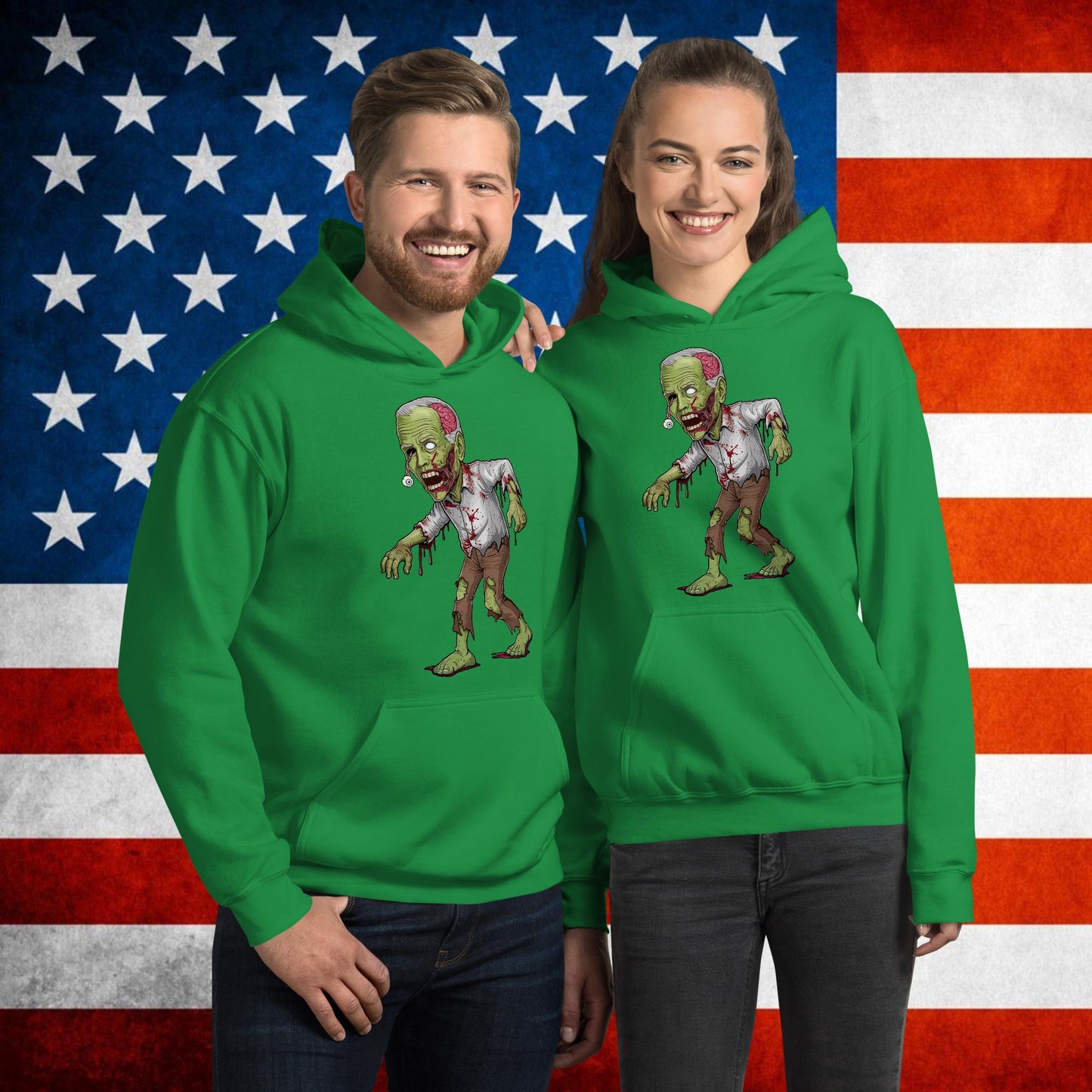 Old Joe Biden Zombie Walking Dead Funny Politics Unisex Hoodie Irish Green Hoodies Joe Biden Politics TV Shows Walking Dead Zombie Next Cult Brand