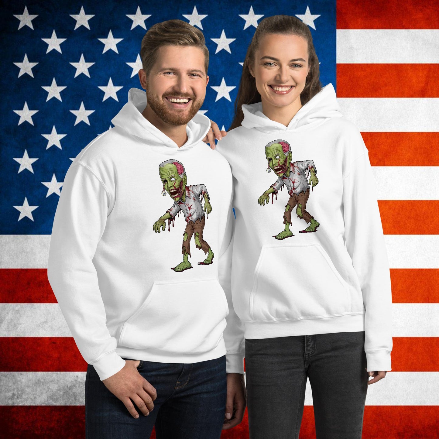 Old Joe Biden Zombie Walking Dead Funny Politics Unisex Hoodie White Hoodies Joe Biden Politics TV Shows Walking Dead Zombie Next Cult Brand