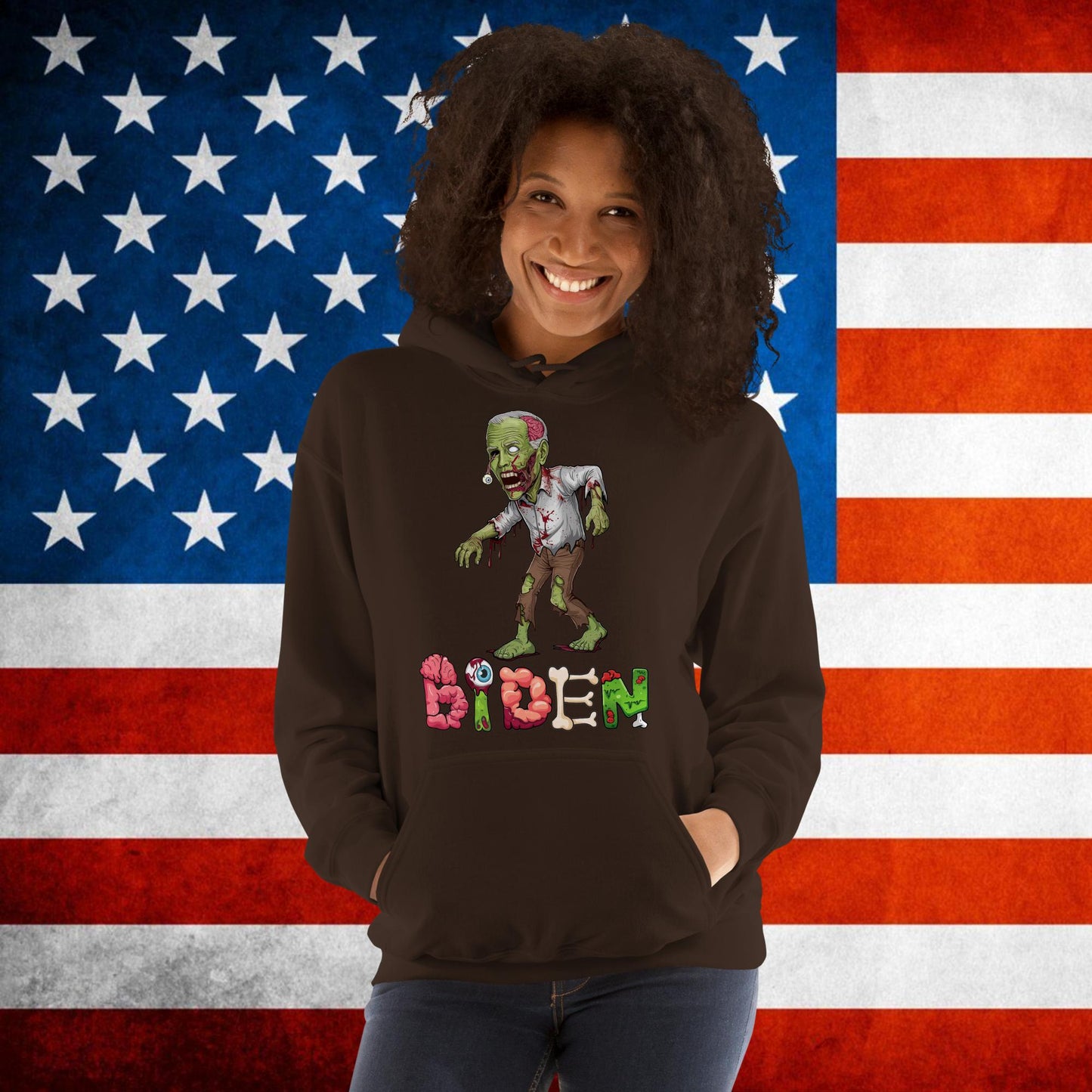 Old Joe Biden Zombie Walking Dead Funny Politics Unisex Hoodie Dark Chocolate Hoodies Joe Biden Politics TV Shows Walking Dead Zombie Next Cult Brand