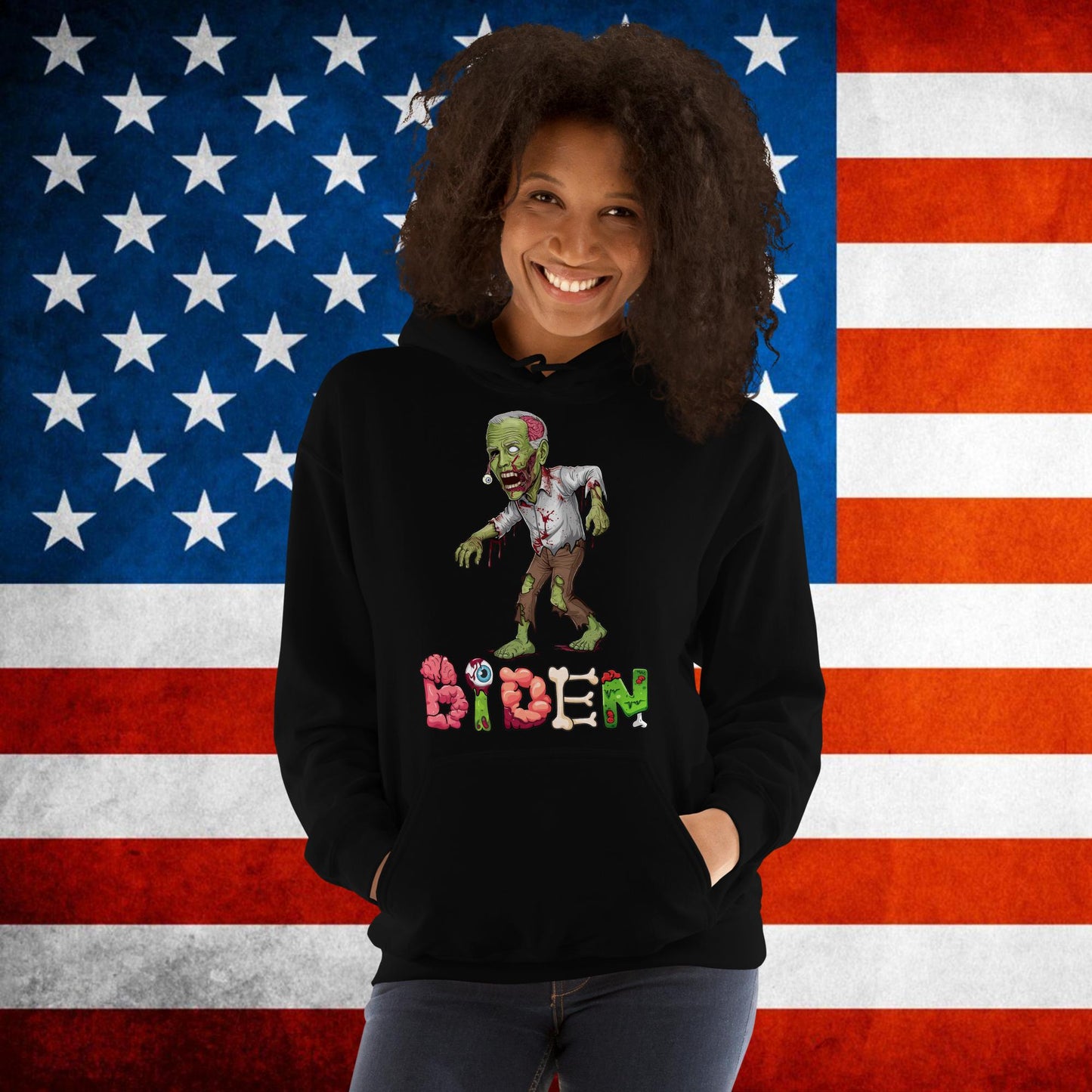 Old Joe Biden Zombie Walking Dead Funny Politics Unisex Hoodie Black Hoodies Joe Biden Politics TV Shows Walking Dead Zombie Next Cult Brand