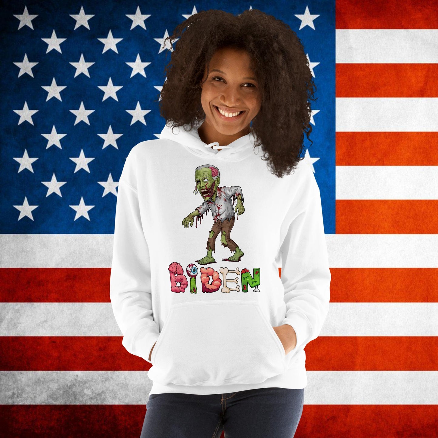 Old Joe Biden Zombie Walking Dead Funny Politics Unisex Hoodie White Hoodies Joe Biden Politics TV Shows Walking Dead Zombie Next Cult Brand