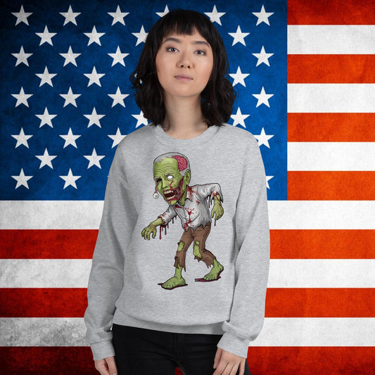 Old Joe Biden Zombie Walking Dead Funny Politics Unisex Sweatshirt Sport Grey Sweatshirts Joe Biden Politics TV Shows Walking Dead Zombie Next Cult Brand