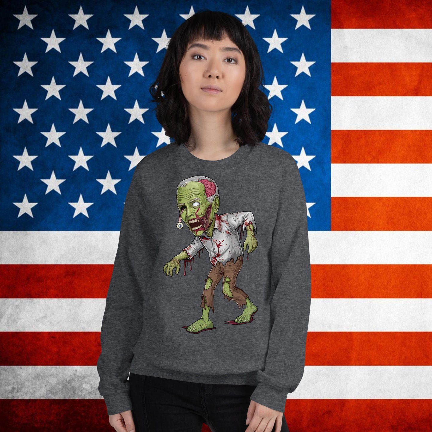 Old Joe Biden Zombie Walking Dead Funny Politics Unisex Sweatshirt Dark Heather Sweatshirts Joe Biden Politics TV Shows Walking Dead Zombie Next Cult Brand