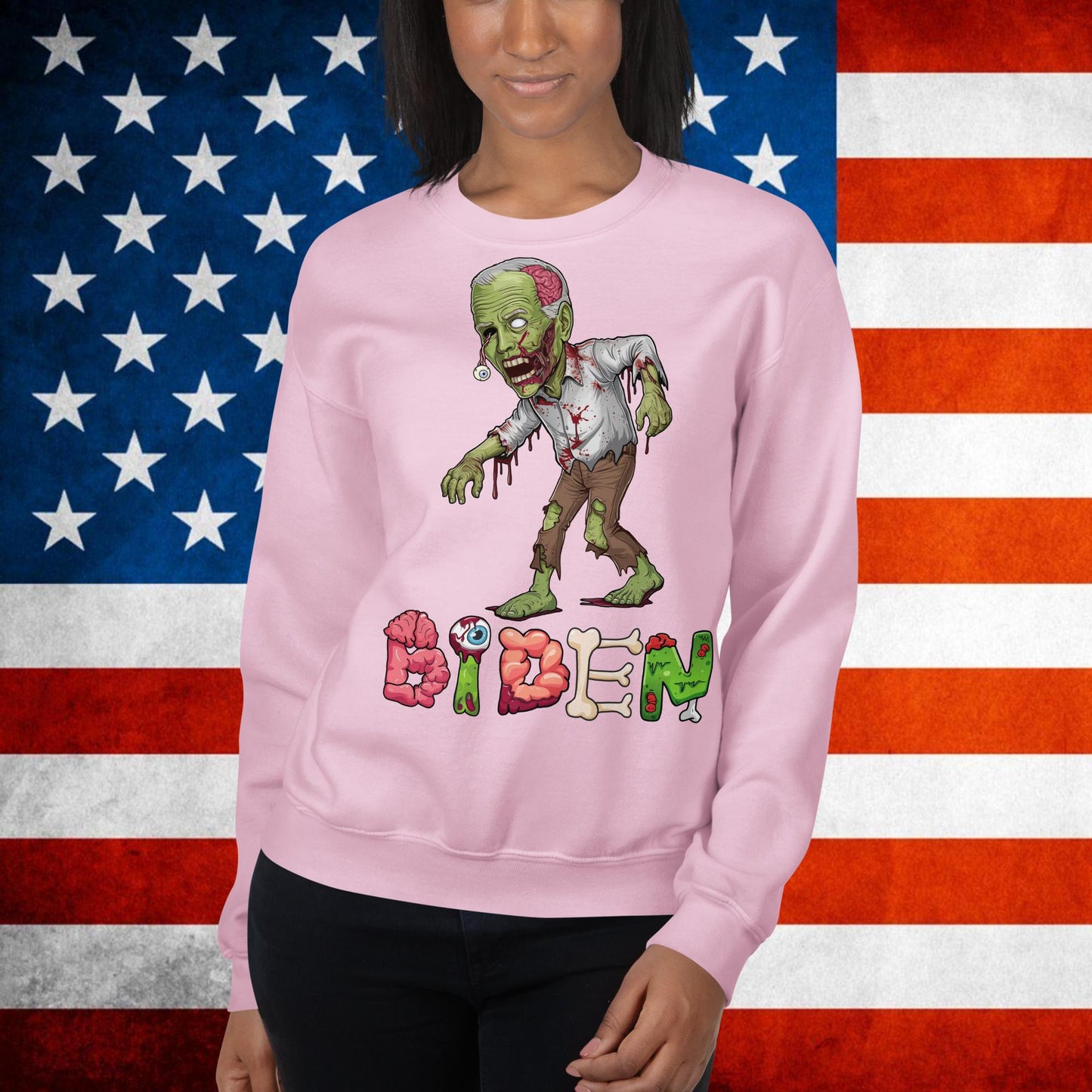 Old Joe Biden Zombie Walking Dead Funny Politics Unisex Sweatshirt Light Pink Sweatshirts Joe Biden Politics TV Shows Walking Dead Zombie Next Cult Brand