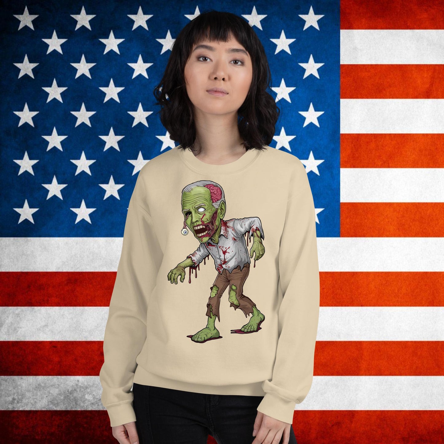 Old Joe Biden Zombie Walking Dead Funny Politics Unisex Sweatshirt Sand Sweatshirts Joe Biden Politics TV Shows Walking Dead Zombie Next Cult Brand