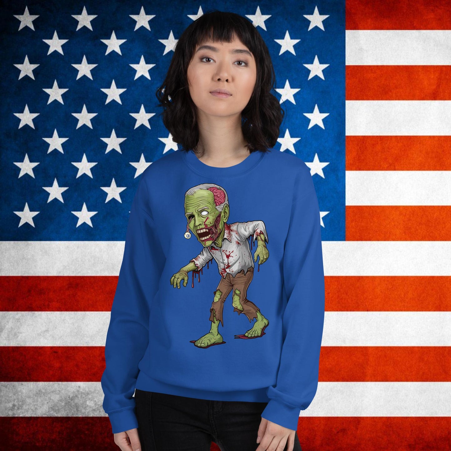 Old Joe Biden Zombie Walking Dead Funny Politics Unisex Sweatshirt Royal Sweatshirts Joe Biden Politics TV Shows Walking Dead Zombie Next Cult Brand