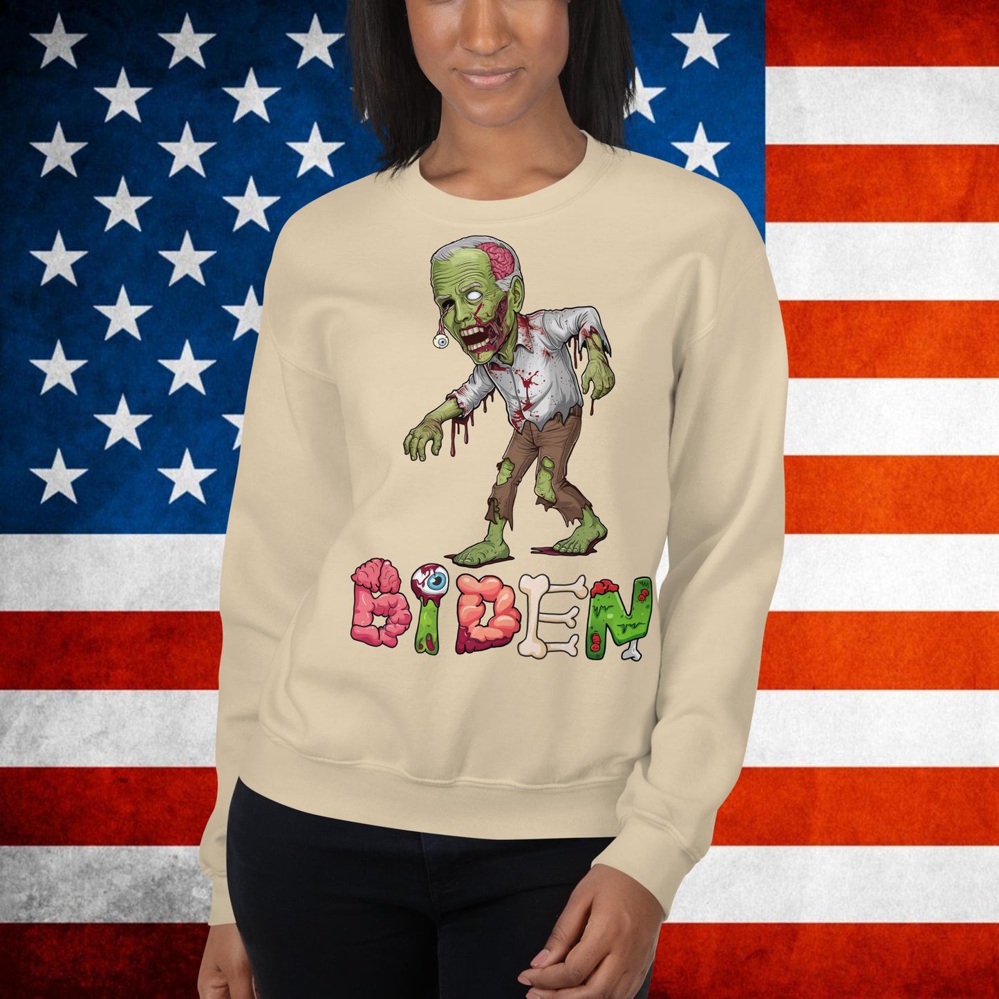 Old Joe Biden Zombie Walking Dead Funny Politics Unisex Sweatshirt Sand Sweatshirts Joe Biden Politics TV Shows Walking Dead Zombie Next Cult Brand