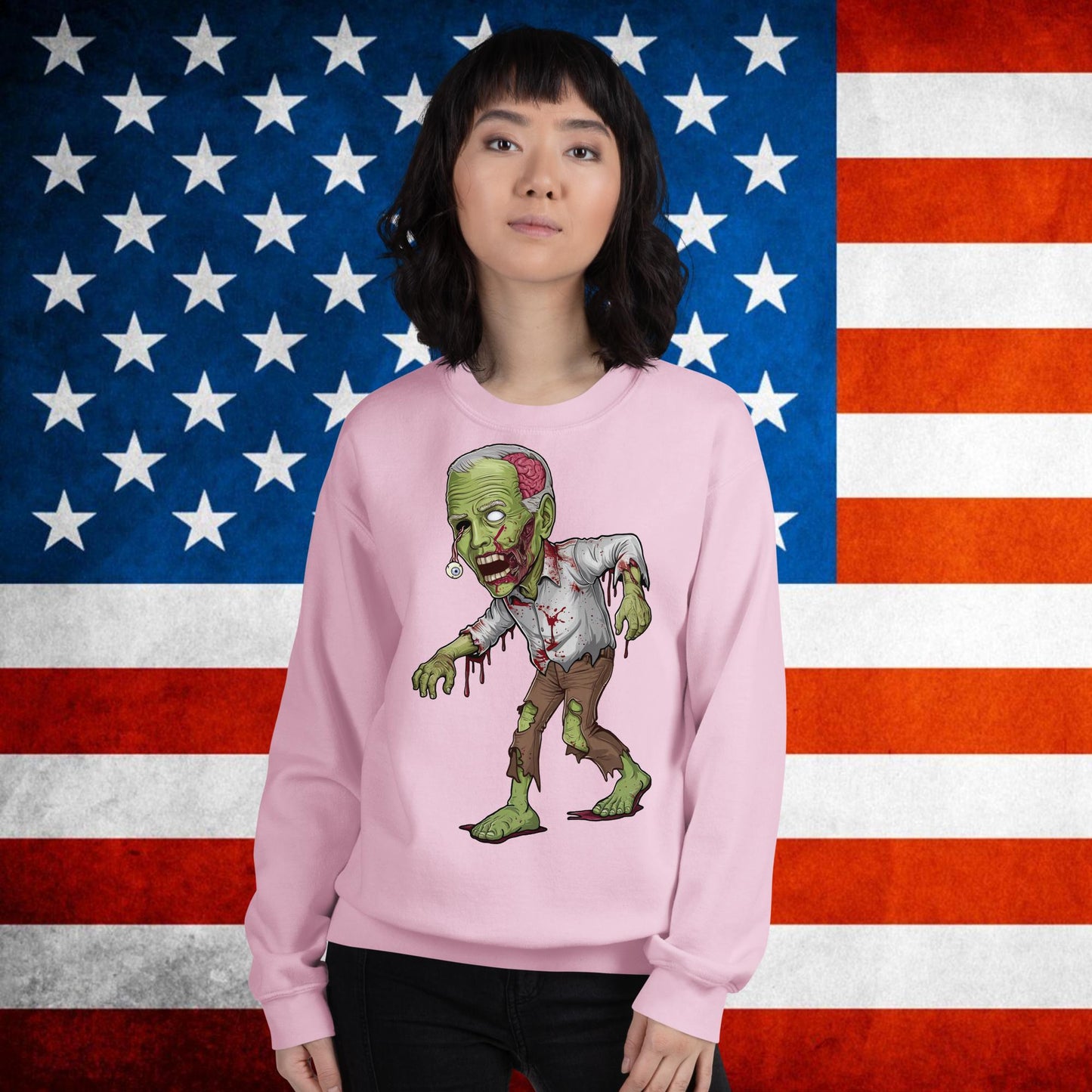 Old Joe Biden Zombie Walking Dead Funny Politics Unisex Sweatshirt Light Pink Sweatshirts Joe Biden Politics TV Shows Walking Dead Zombie Next Cult Brand