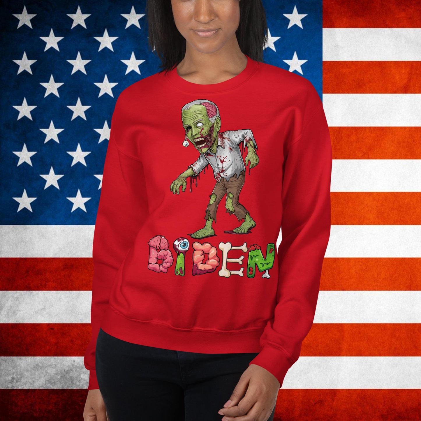Old Joe Biden Zombie Walking Dead Funny Politics Unisex Sweatshirt Red Sweatshirts Joe Biden Politics TV Shows Walking Dead Zombie Next Cult Brand