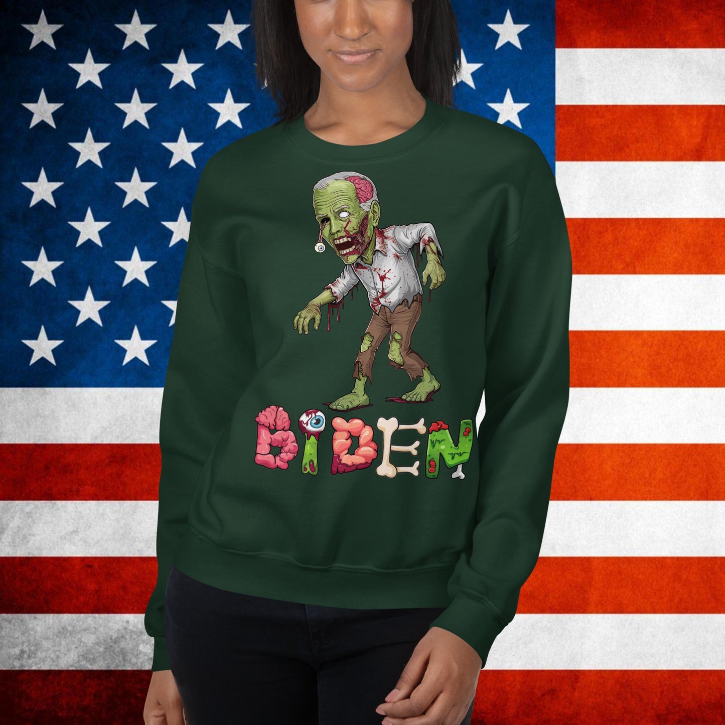 Old Joe Biden Zombie Walking Dead Funny Politics Unisex Sweatshirt Forest Green Sweatshirts Joe Biden Politics TV Shows Walking Dead Zombie Next Cult Brand