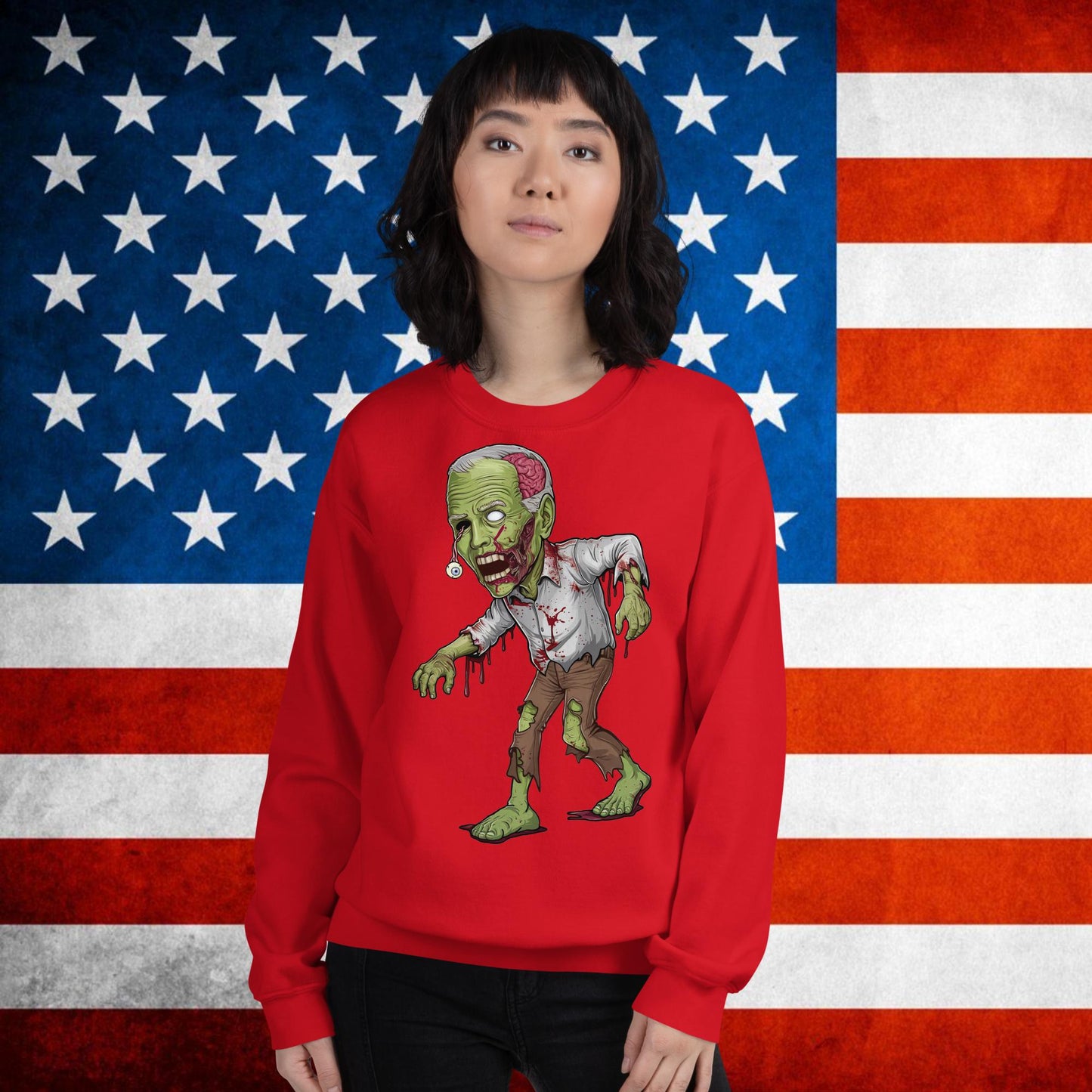 Old Joe Biden Zombie Walking Dead Funny Politics Unisex Sweatshirt Red Sweatshirts Joe Biden Politics TV Shows Walking Dead Zombie Next Cult Brand