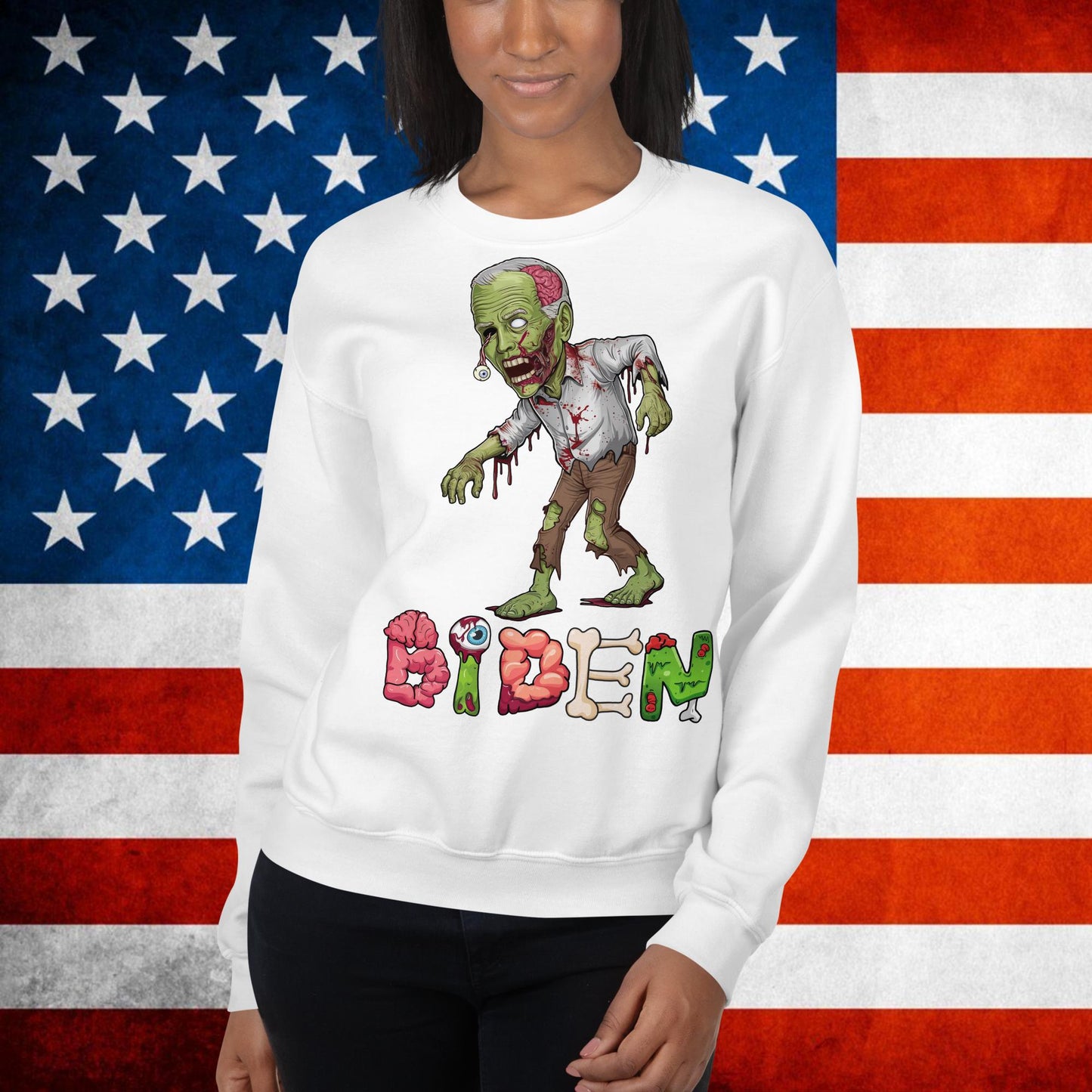 Old Joe Biden Zombie Walking Dead Funny Politics Unisex Sweatshirt White Sweatshirts Joe Biden Politics TV Shows Walking Dead Zombie Next Cult Brand
