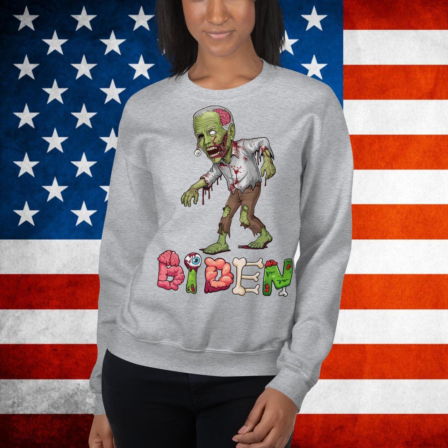 Old Joe Biden Zombie Walking Dead Funny Politics Unisex Sweatshirt Sport Grey Sweatshirts Joe Biden Politics TV Shows Walking Dead Zombie Next Cult Brand