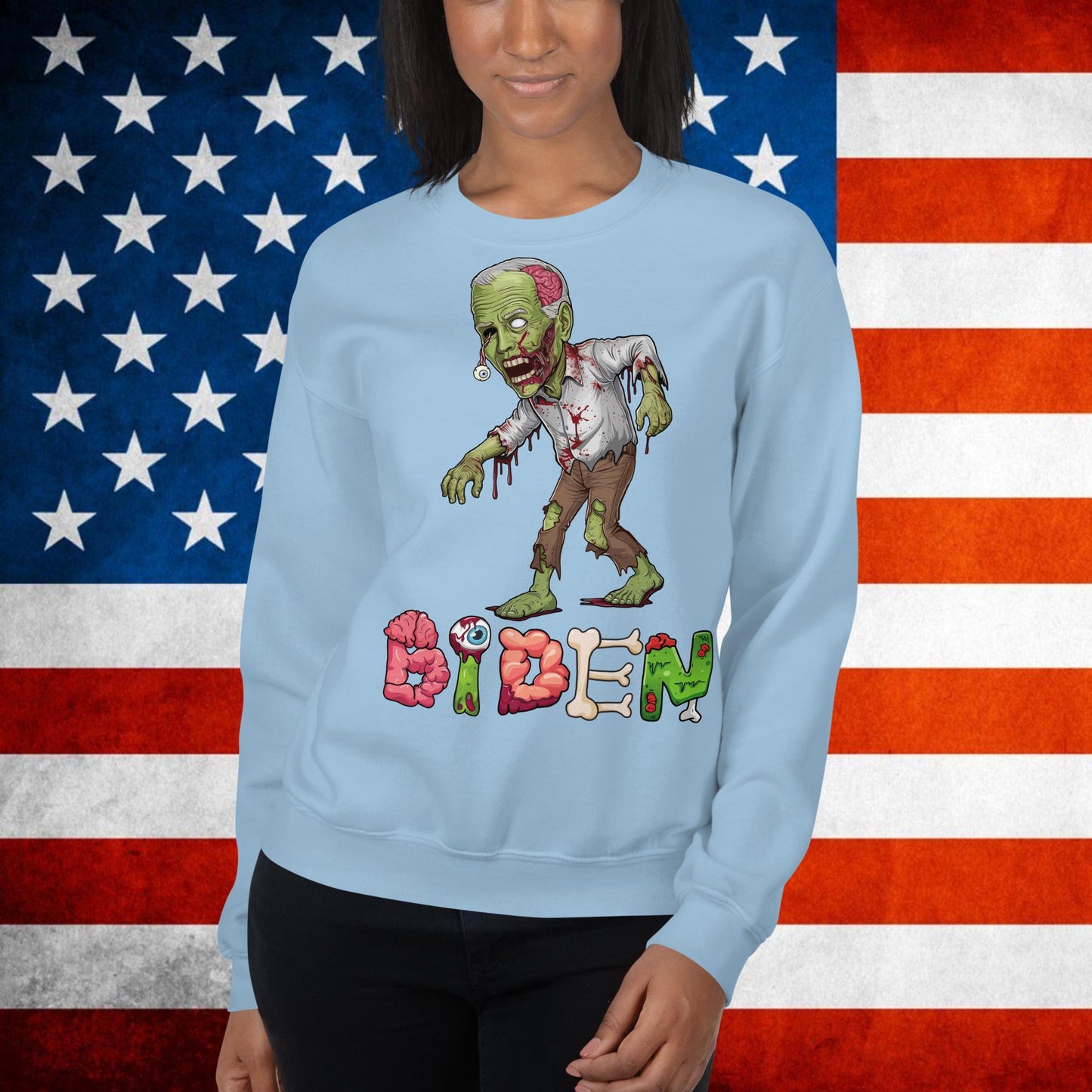 Old Joe Biden Zombie Walking Dead Funny Politics Unisex Sweatshirt Light Blue Sweatshirts Joe Biden Politics TV Shows Walking Dead Zombie Next Cult Brand