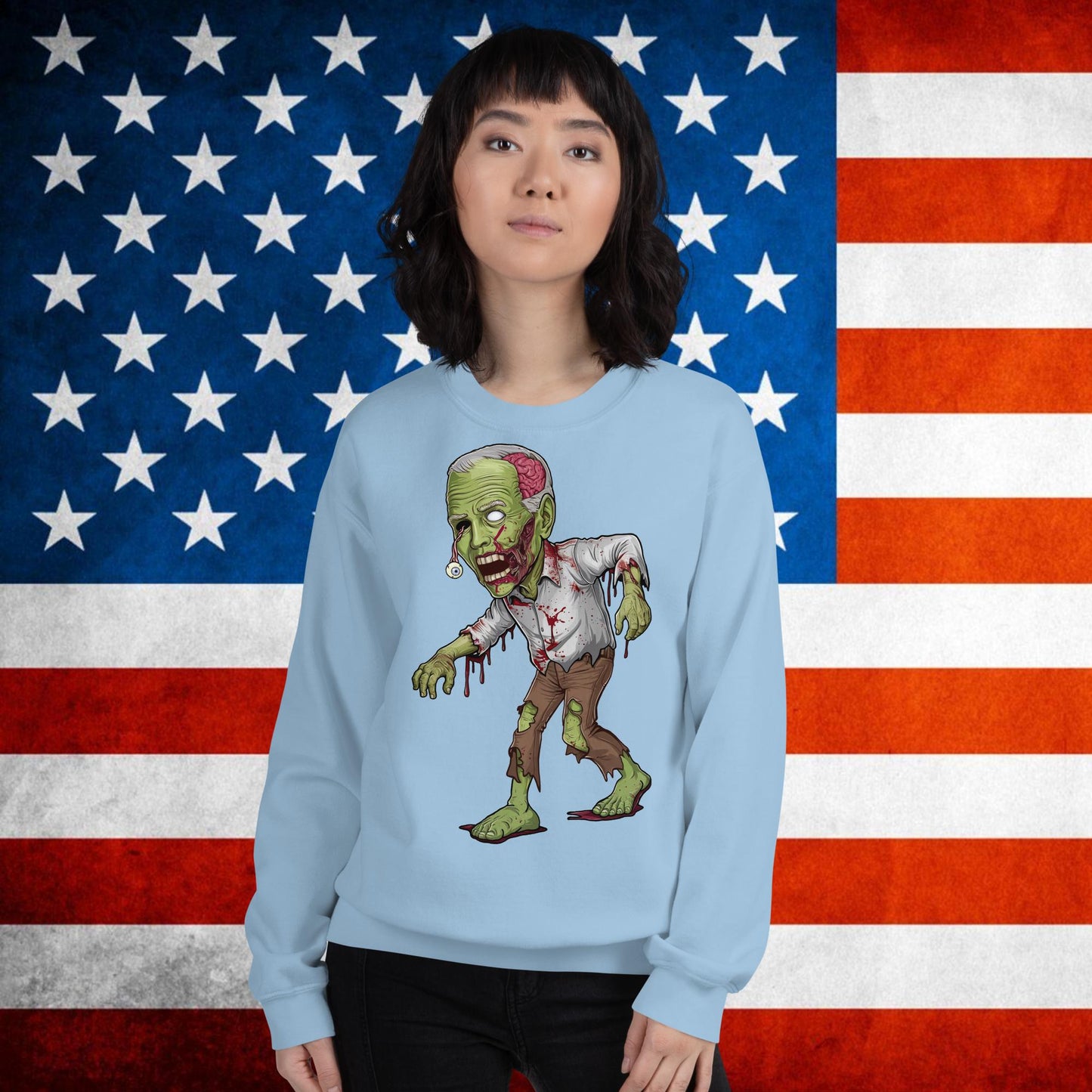Old Joe Biden Zombie Walking Dead Funny Politics Unisex Sweatshirt Light Blue Sweatshirts Joe Biden Politics TV Shows Walking Dead Zombie Next Cult Brand