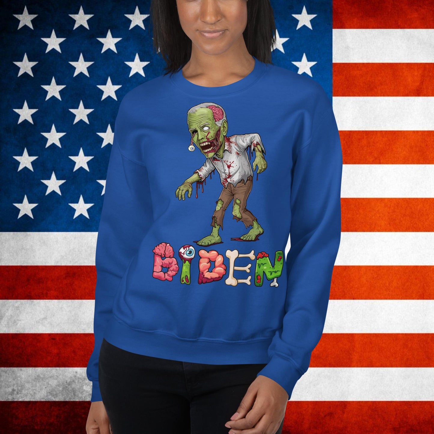 Old Joe Biden Zombie Walking Dead Funny Politics Unisex Sweatshirt Royal Sweatshirts Joe Biden Politics TV Shows Walking Dead Zombie Next Cult Brand