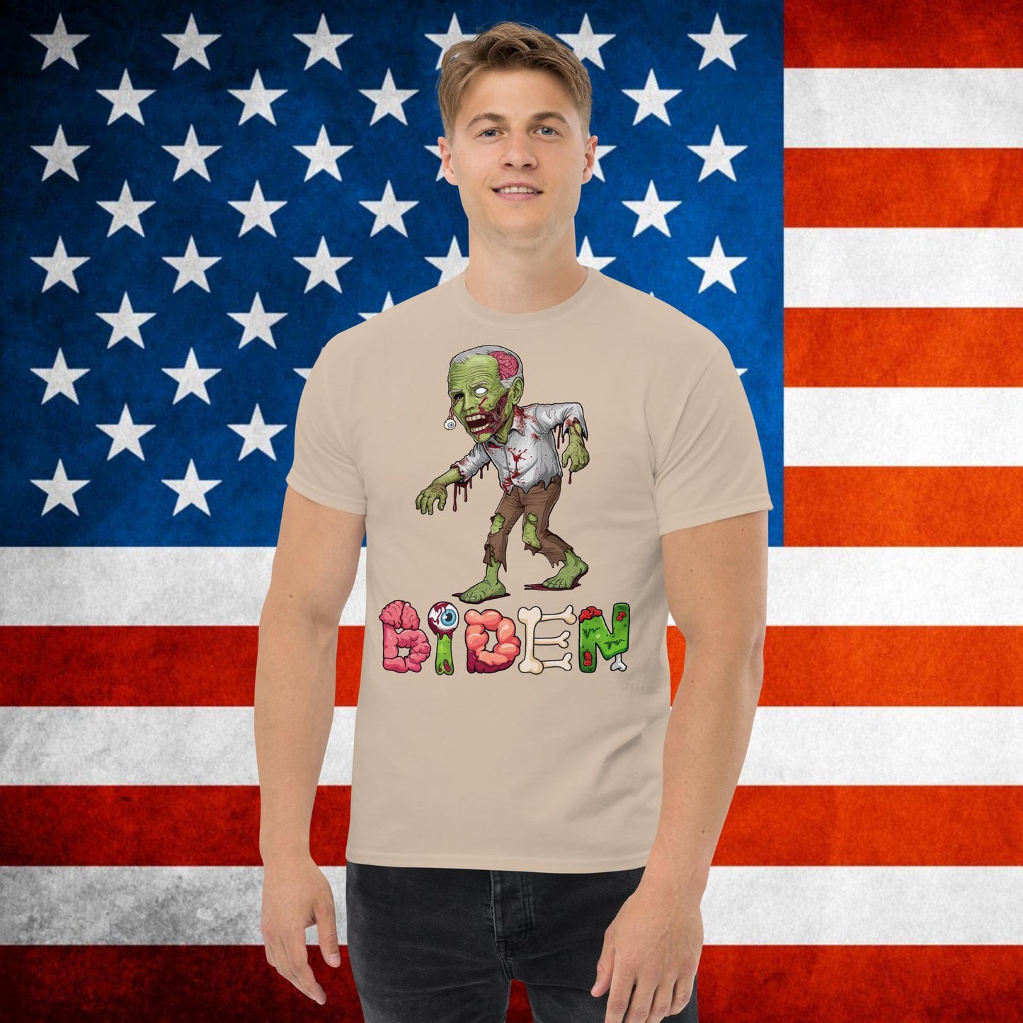 Old Joe Biden Zombie Walking Dead Funny Politics tee Sand T-shirts Joe Biden Politics TV Shows Walking Dead Zombie Next Cult Brand