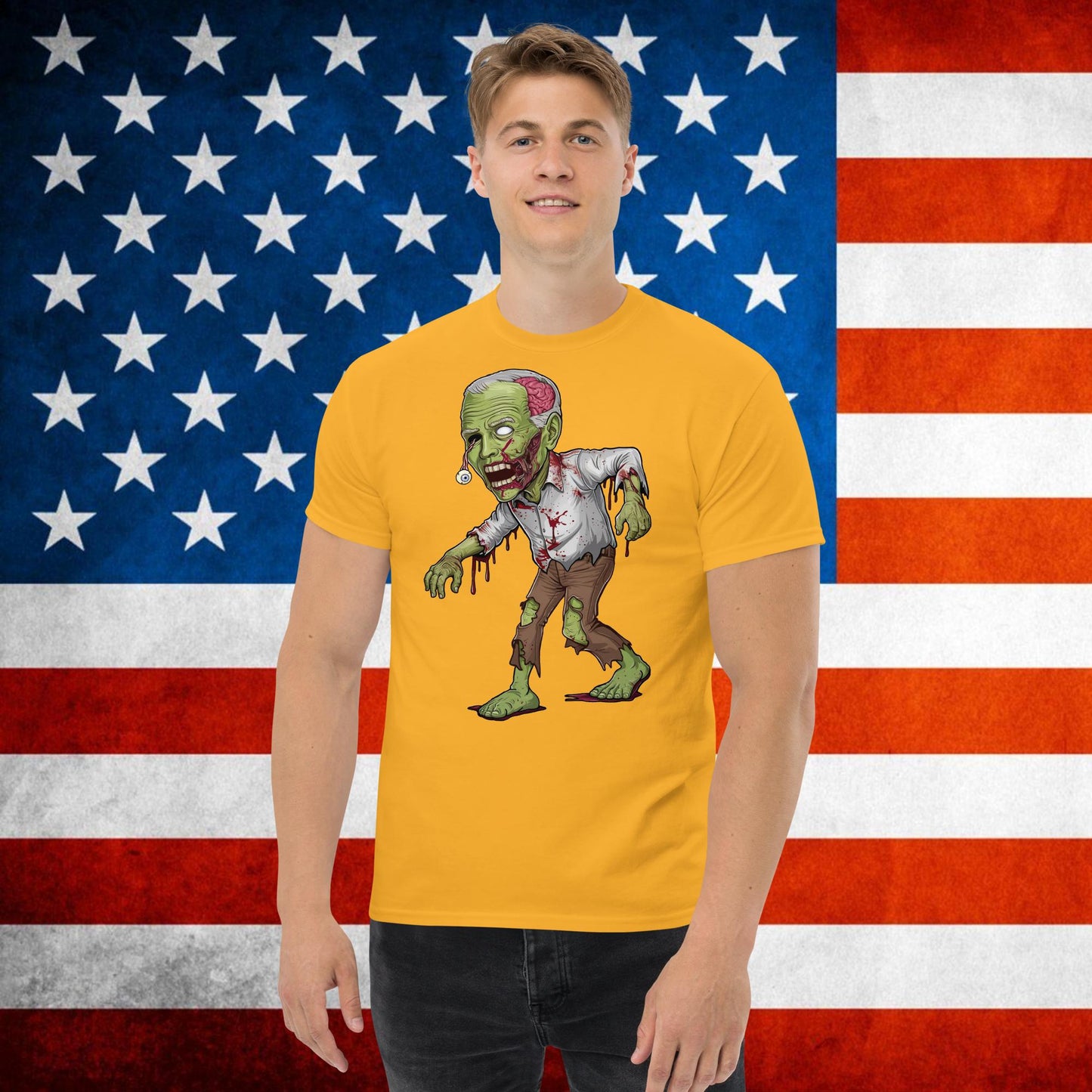 Old Joe Biden Zombie Walking Dead Funny Politics tee Gold T-shirts Joe Biden Politics TV Shows Walking Dead Zombie Next Cult Brand