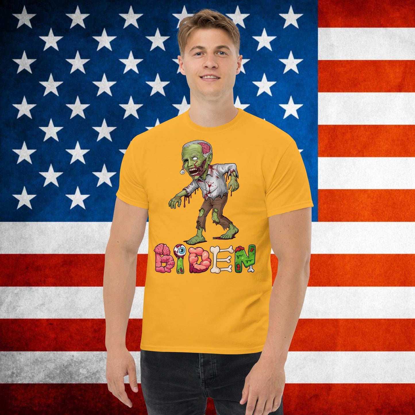Old Joe Biden Zombie Walking Dead Funny Politics tee Gold T-shirts Joe Biden Politics TV Shows Walking Dead Zombie Next Cult Brand