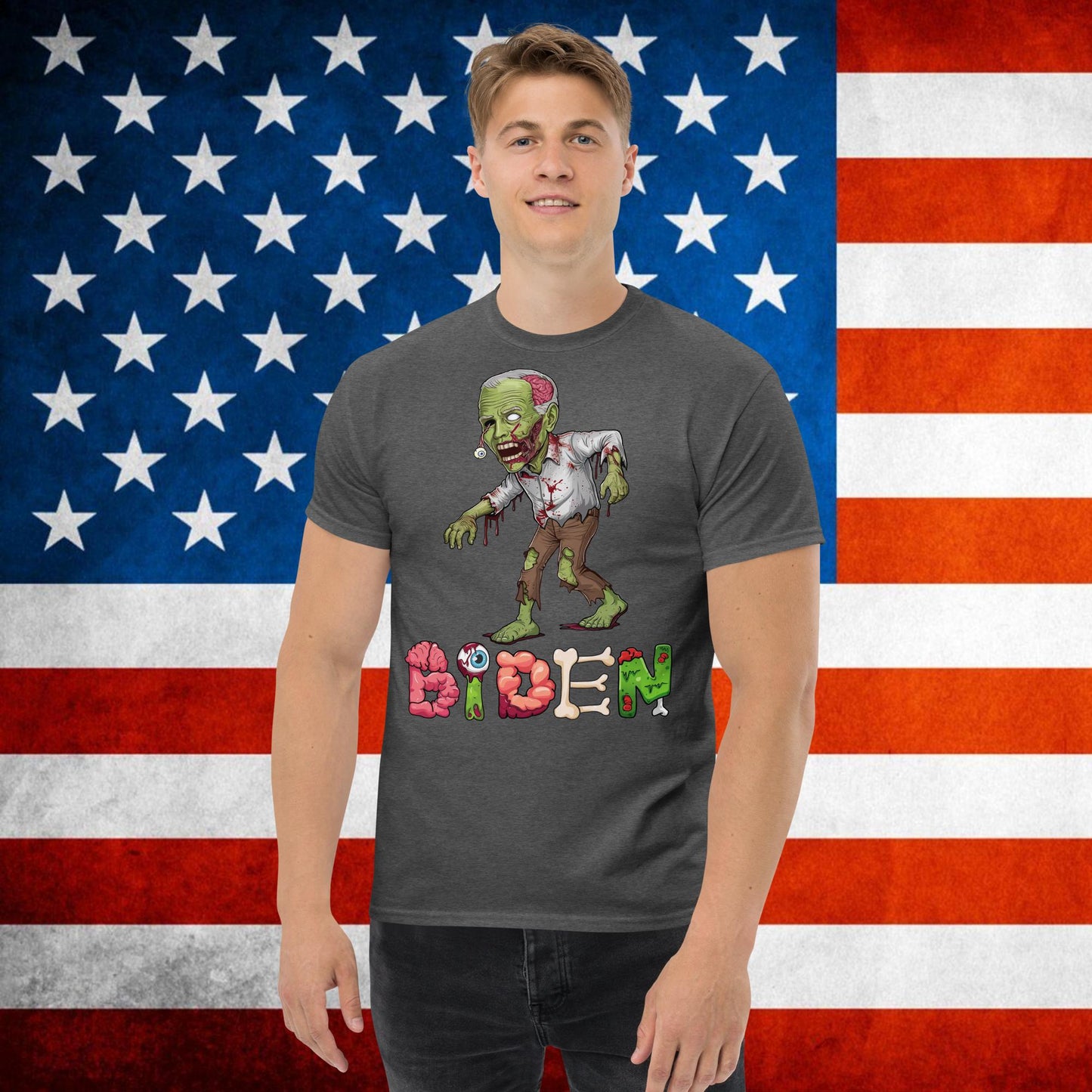 Old Joe Biden Zombie Walking Dead Funny Politics tee Dark Heather T-shirts Joe Biden Politics TV Shows Walking Dead Zombie Next Cult Brand