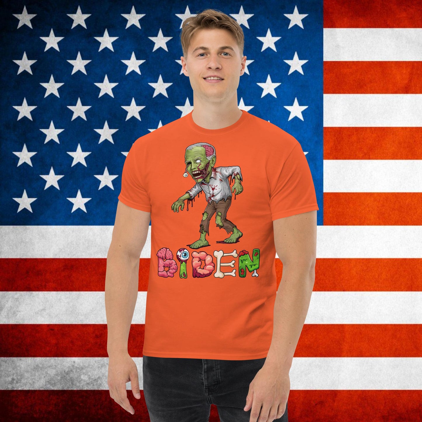 Old Joe Biden Zombie Walking Dead Funny Politics tee Orange T-shirts Joe Biden Politics TV Shows Walking Dead Zombie Next Cult Brand