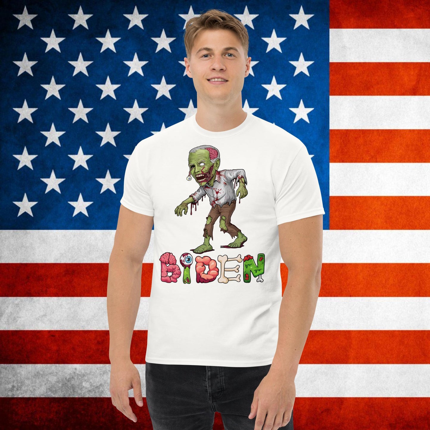 Old Joe Biden Zombie Walking Dead Funny Politics tee White T-shirts Joe Biden Politics TV Shows Walking Dead Zombie Next Cult Brand