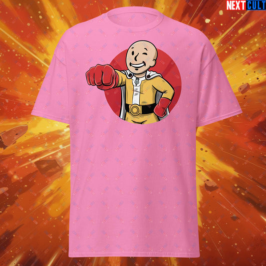 One Punch Boy One Punch Man Anime Vault Boy Fallout Funny Meme Cartoon Mashup Unisex tee Azalea T-shirts Fallout One Punch Man TV Shows Vault Boy Next Cult Brand