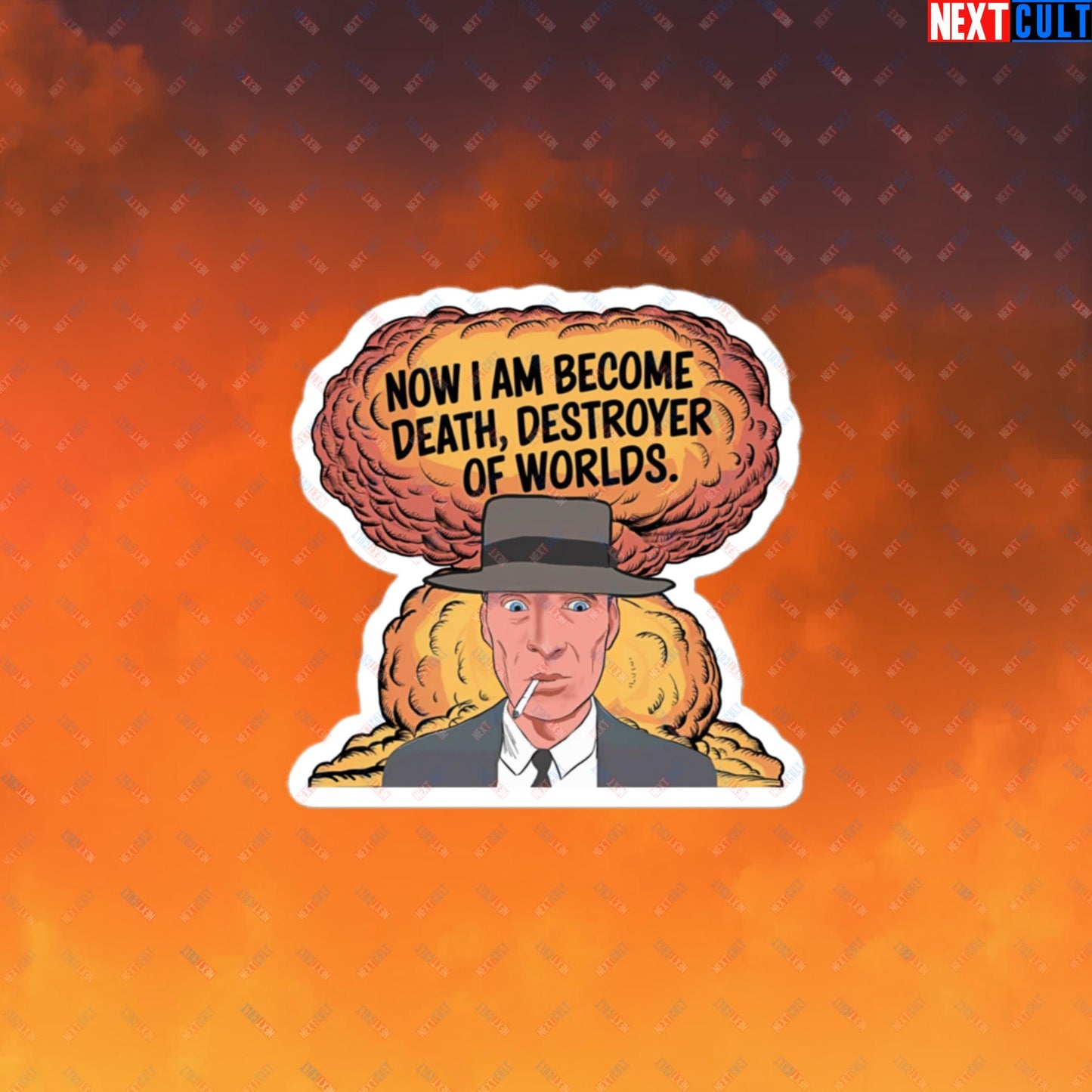 Oppenheimer I am Death, Destroyer of Worlds Atomic Bomb Explosion Bubble-free stickers 3″×3″ Stickers Cillian Murphy Movies Oppenheimer Next Cult Brand