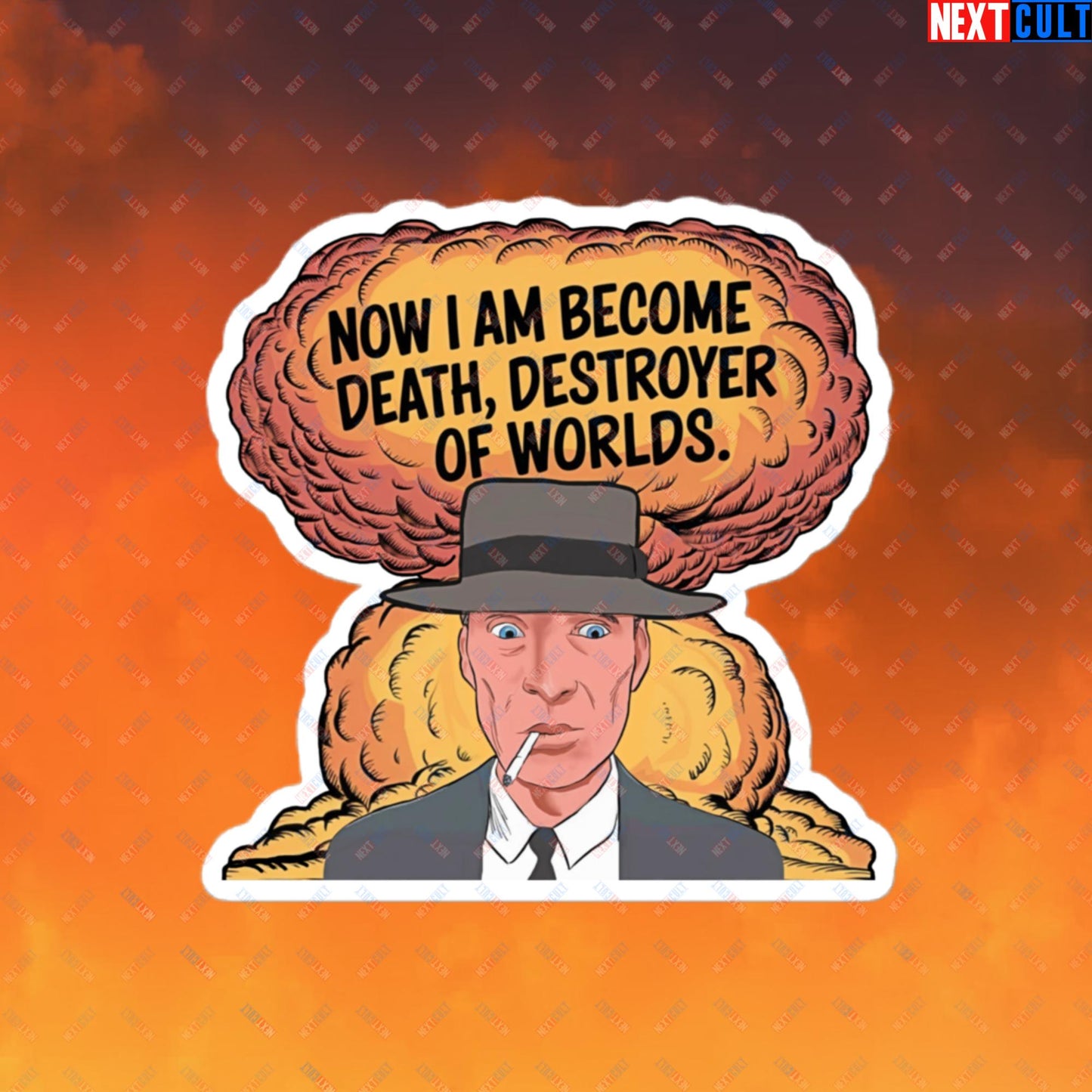 Oppenheimer I am Death, Destroyer of Worlds Atomic Bomb Explosion Bubble-free stickers 4″×4″ Stickers Cillian Murphy Movies Oppenheimer Next Cult Brand