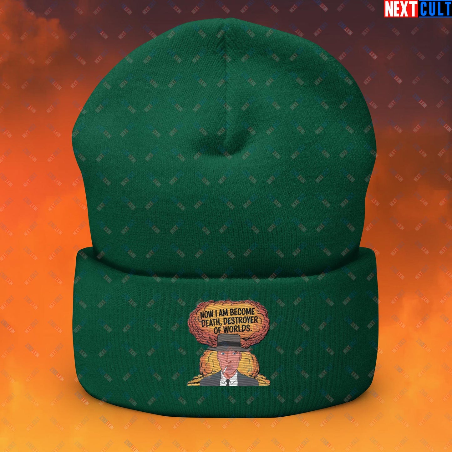 Oppenheimer I am Death, Destroyer of Worlds Atomic Bomb Explosion Cuffed Beanie Spruce Hats Cillian Murphy Movies Oppenheimer Next Cult Brand