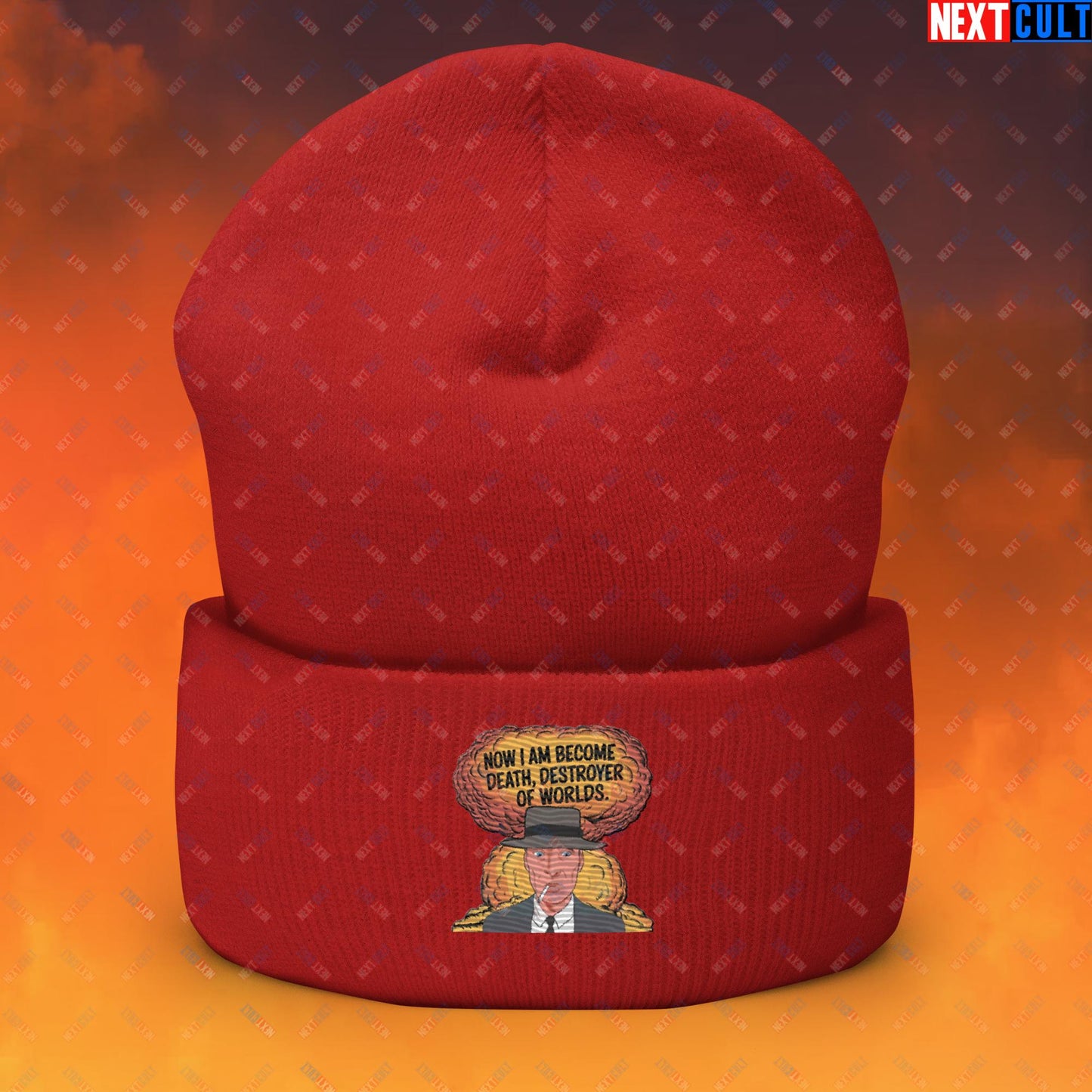 Oppenheimer I am Death, Destroyer of Worlds Atomic Bomb Explosion Cuffed Beanie Red Hats Cillian Murphy Movies Oppenheimer Next Cult Brand