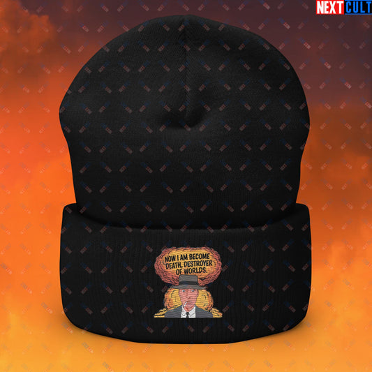 Oppenheimer I am Death, Destroyer of Worlds Atomic Bomb Explosion Cuffed Beanie Black Hats Cillian Murphy Movies Oppenheimer Next Cult Brand