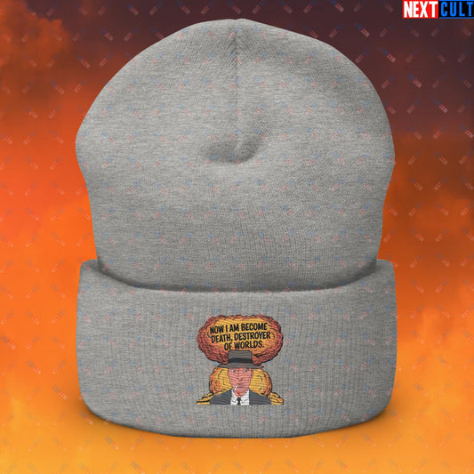 Oppenheimer I am Death, Destroyer of Worlds Atomic Bomb Explosion Cuffed Beanie Heather Grey Hats Cillian Murphy Movies Oppenheimer Next Cult Brand