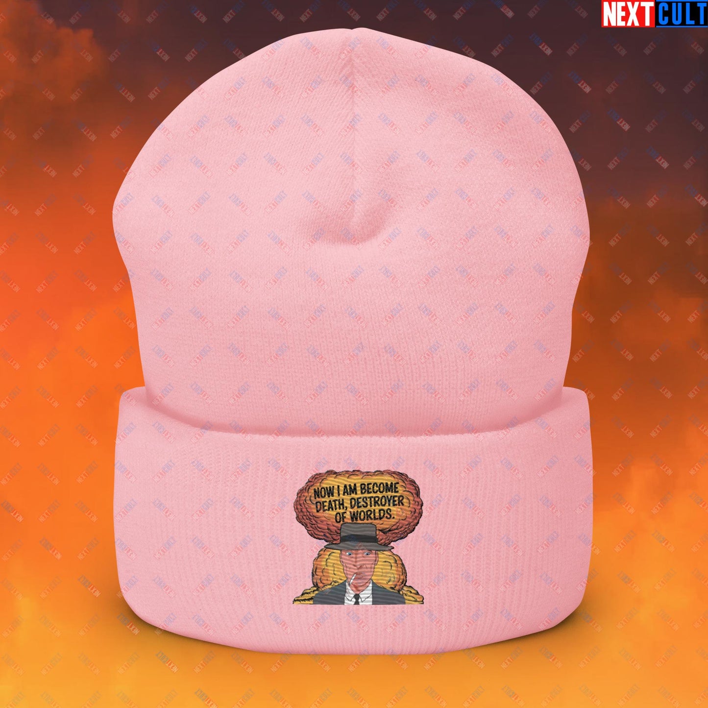 Oppenheimer I am Death, Destroyer of Worlds Atomic Bomb Explosion Cuffed Beanie Baby Pink Hats Cillian Murphy Movies Oppenheimer Next Cult Brand