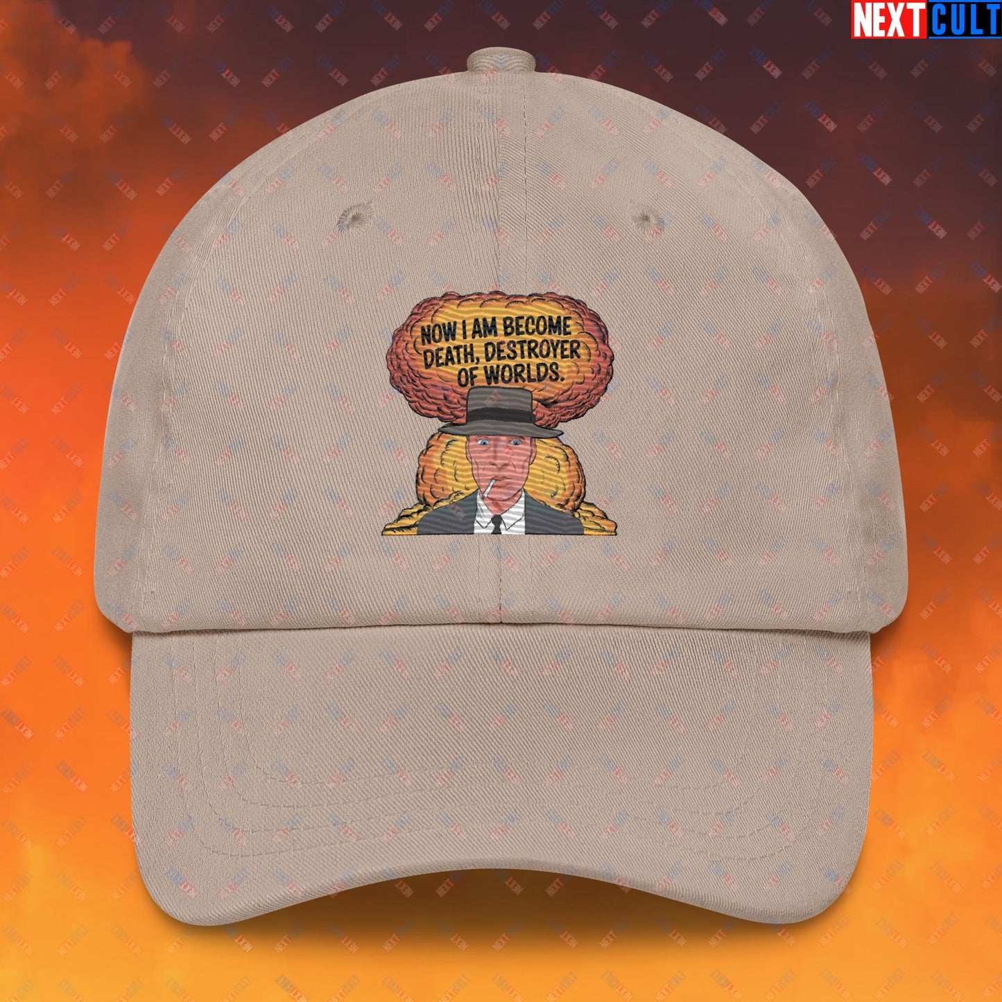Oppenheimer I am Death, Destroyer of Worlds Atomic Bomb Explosion Dad hat Stone Hats Cillian Murphy Movies Oppenheimer Next Cult Brand