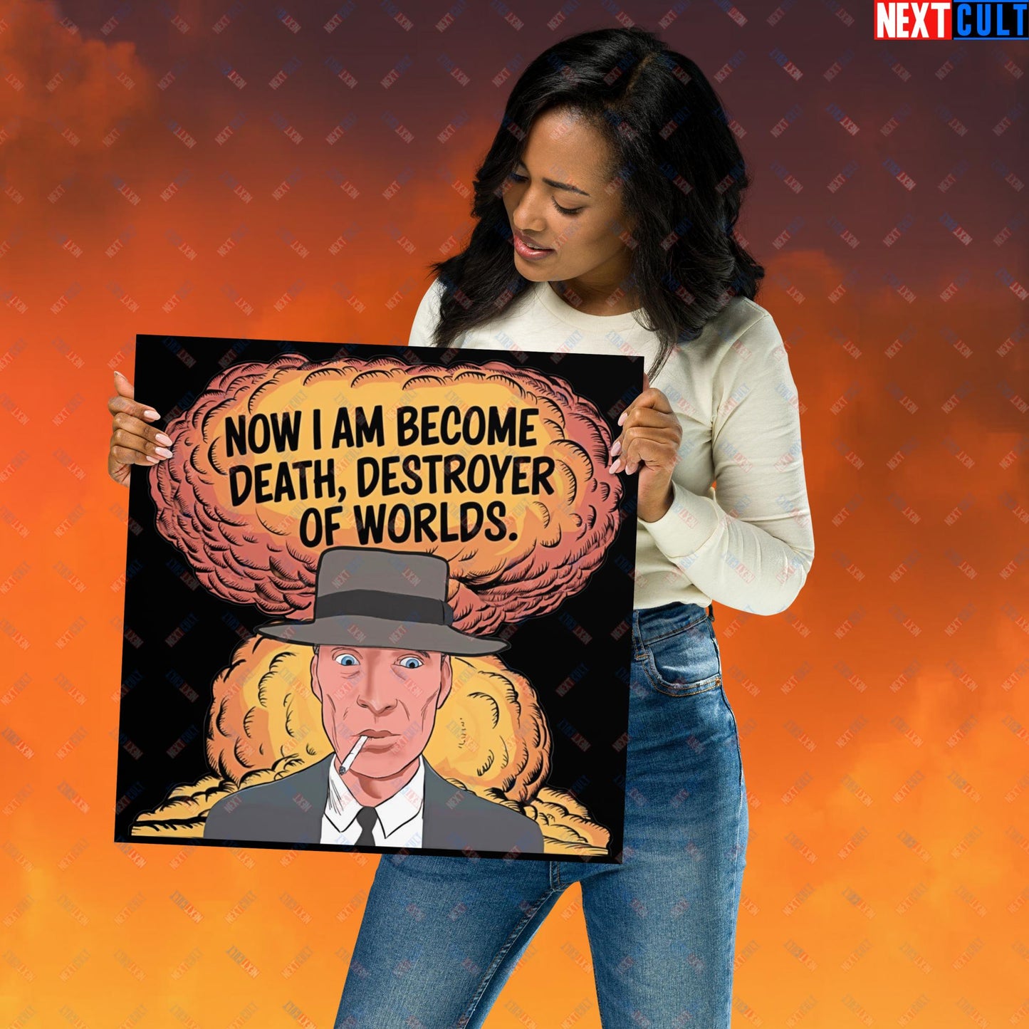 Oppenheimer I am Death, Destroyer of Worlds Atomic Bomb Explosion Poster 16″×16″ Posters Cillian Murphy Movies Oppenheimer Next Cult Brand