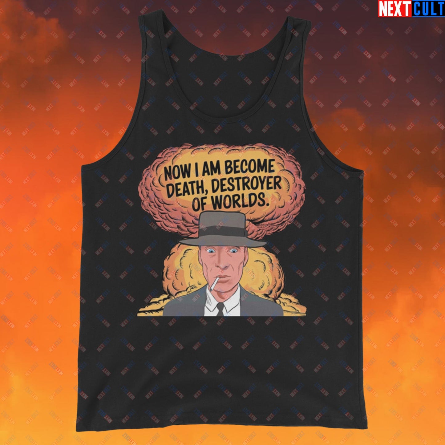 Oppenheimer I am Death, Destroyer of Worlds Atomic Bomb Explosion Tank Top Black Tank Tops Cillian Murphy Movies Oppenheimer Next Cult Brand