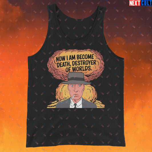 Oppenheimer I am Death, Destroyer of Worlds Atomic Bomb Explosion Tank Top Black Tank Tops Cillian Murphy Movies Oppenheimer Next Cult Brand