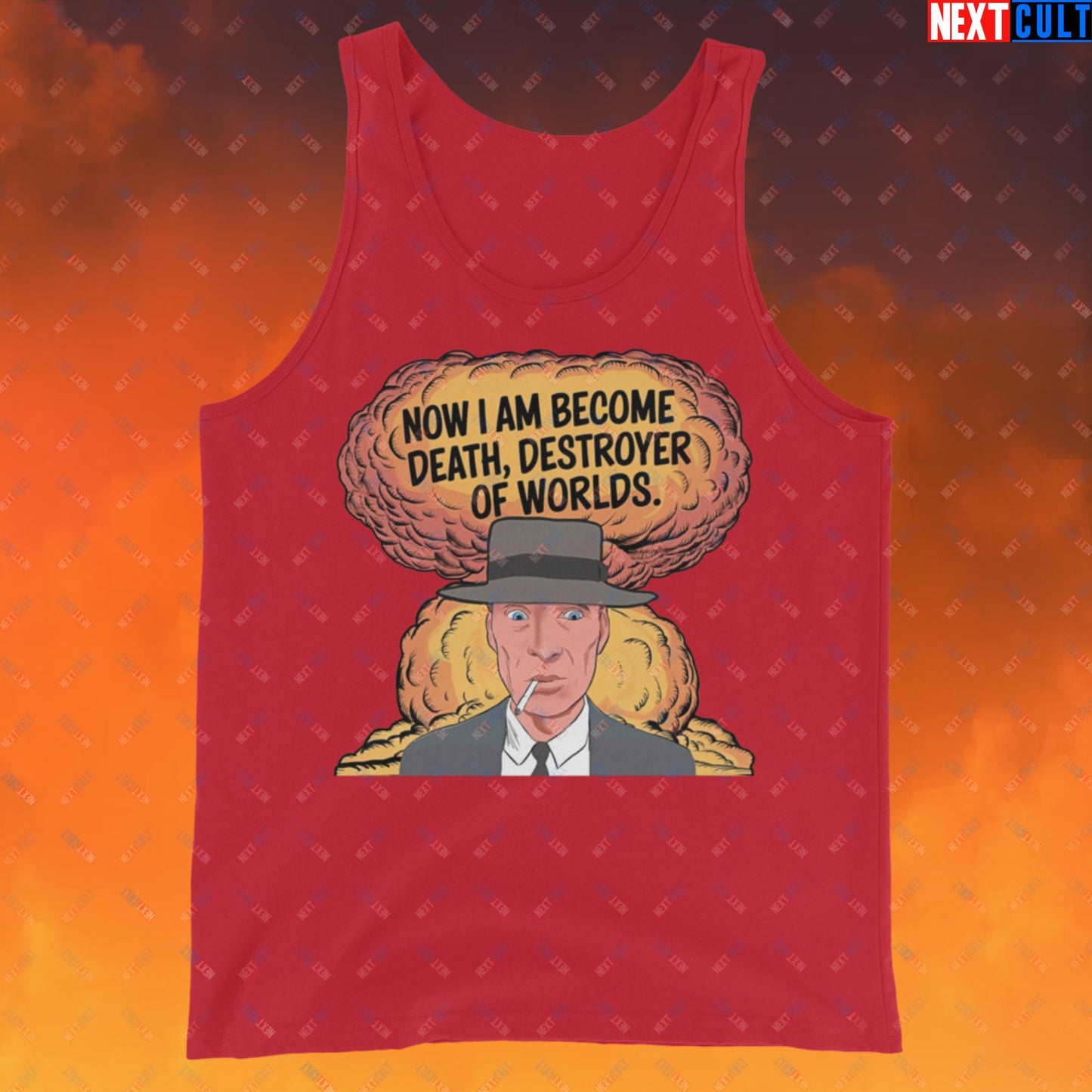 Oppenheimer I am Death, Destroyer of Worlds Atomic Bomb Explosion Tank Top Red Tank Tops Cillian Murphy Movies Oppenheimer Next Cult Brand